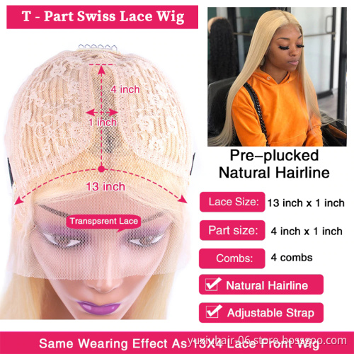 Wholesale 28Inch 613 Blonde Wigs T Part Lace Wigs Remy Brazilian Cuticle Aligned Virgin Human Hair Lace Wigs For Black Women